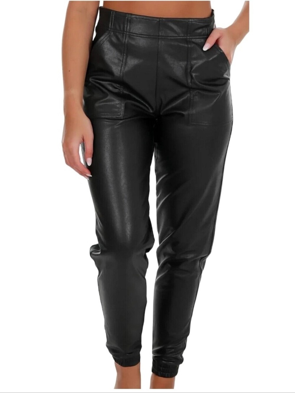 Faux Leather Jogger Pants - Black